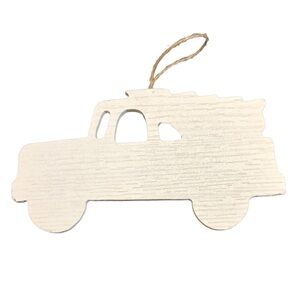 White Wood Silhouette of Truck & Christmas Tree Hanging Ornament​​​​​